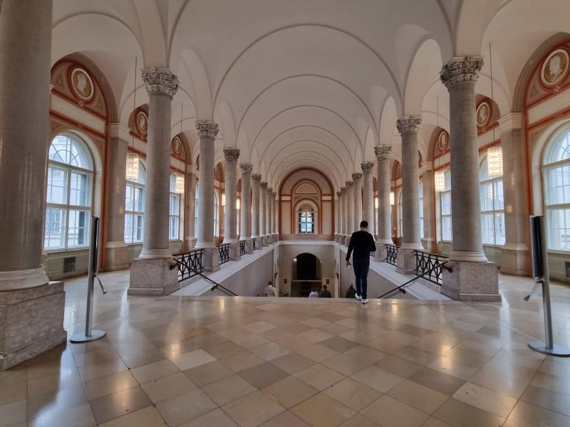 Entrance stairs of the Bayerische Staatsbibliothek (Bavarian State Library) in Munich