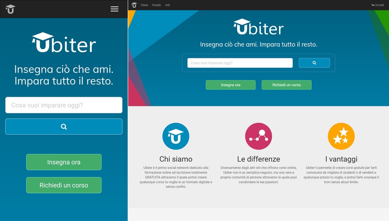 Ubiter homepage shown on both smartphone and large screen layouts